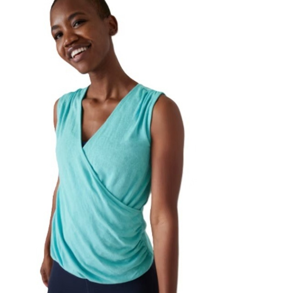 Athleta Breezy Wrap Tank Teal Blue Modal Blend Surplice Sleeveless Top Large‎